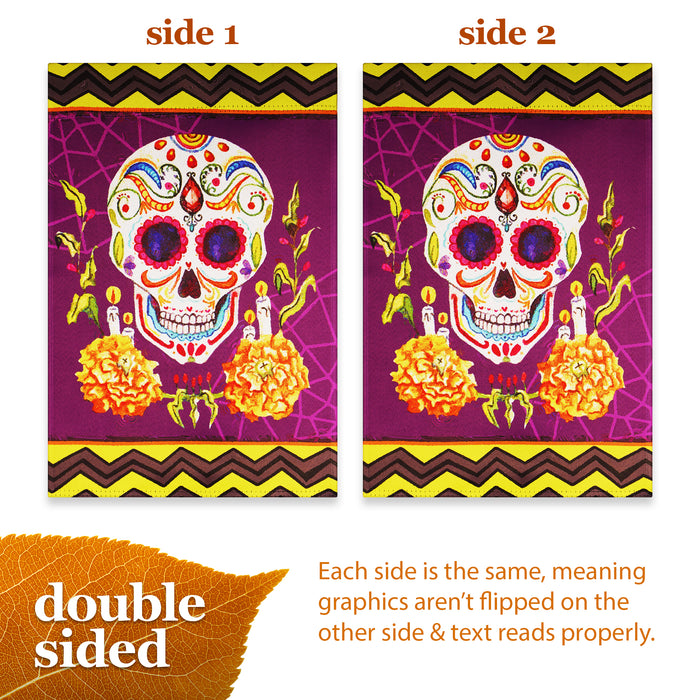 G128 Garden Flag Day of the Dead Decoration Sugar Skull | 12x18 Inch | Printed Blockout Polyester