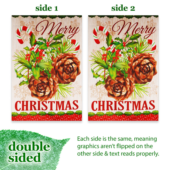 G128 Garden Flag Merry Christmas Pinecone Bouquet | 12x18 Inch | Printed Blockout Polyester - Christmas Decoration