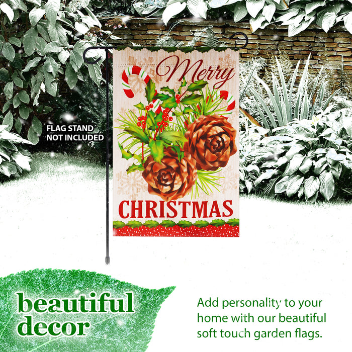 G128 Garden Flag Merry Christmas Pinecone Bouquet | 12x18 Inch | Printed Blockout Polyester - Christmas Decoration