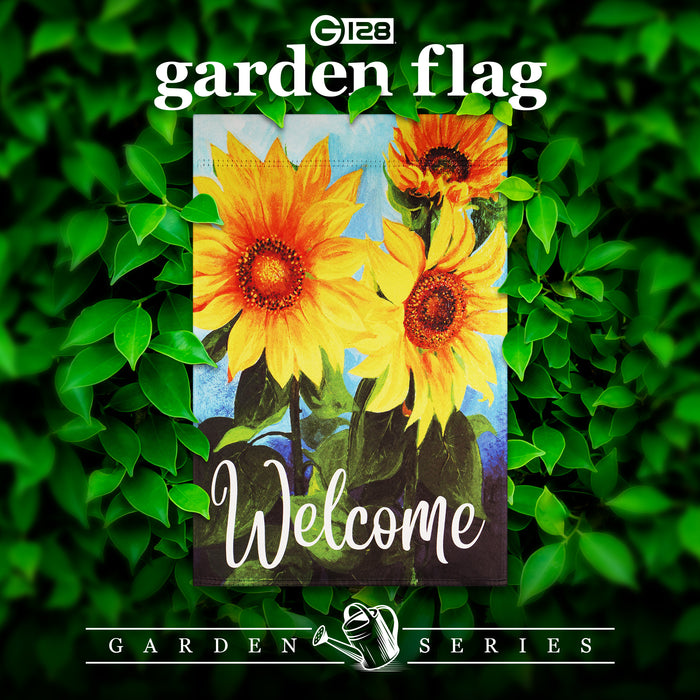 G128 Garden Flag Welcome Sunflowers Blue Sky | 12x18 Inch | Printed Blockout Polyester - Everyday Decoration