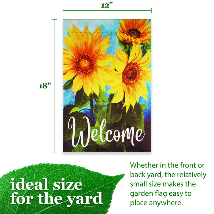 G128 Garden Flag Welcome Sunflowers Blue Sky | 12x18 Inch | Printed Blockout Polyester - Everyday Decoration