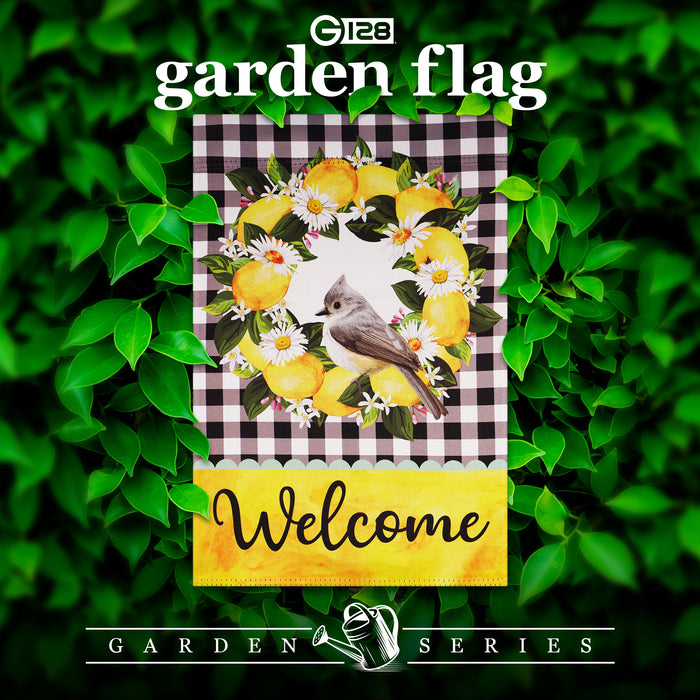 G128 Garden Flag Welcome Bird with Fruit Wreath | 12x18 Inch | Printed Blockout Polyester - Everyday Decoration