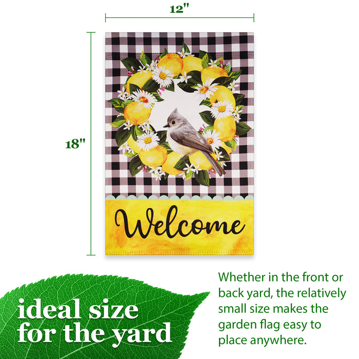 G128 Garden Flag Welcome Bird with Fruit Wreath | 12x18 Inch | Printed Blockout Polyester - Everyday Decoration