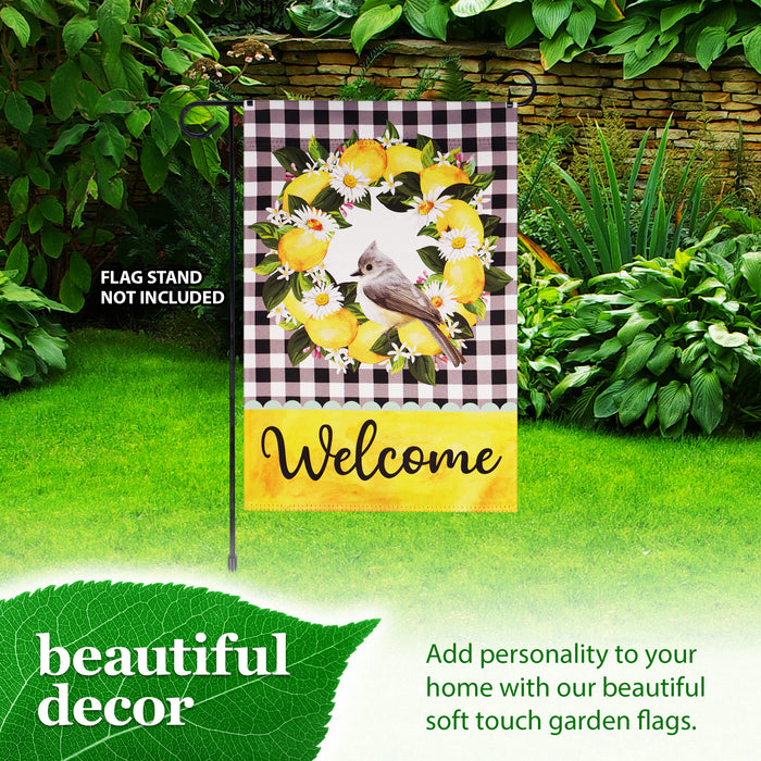 G128 Garden Flag Welcome Bird with Fruit Wreath | 12x18 Inch | Printed Blockout Polyester - Everyday Decoration