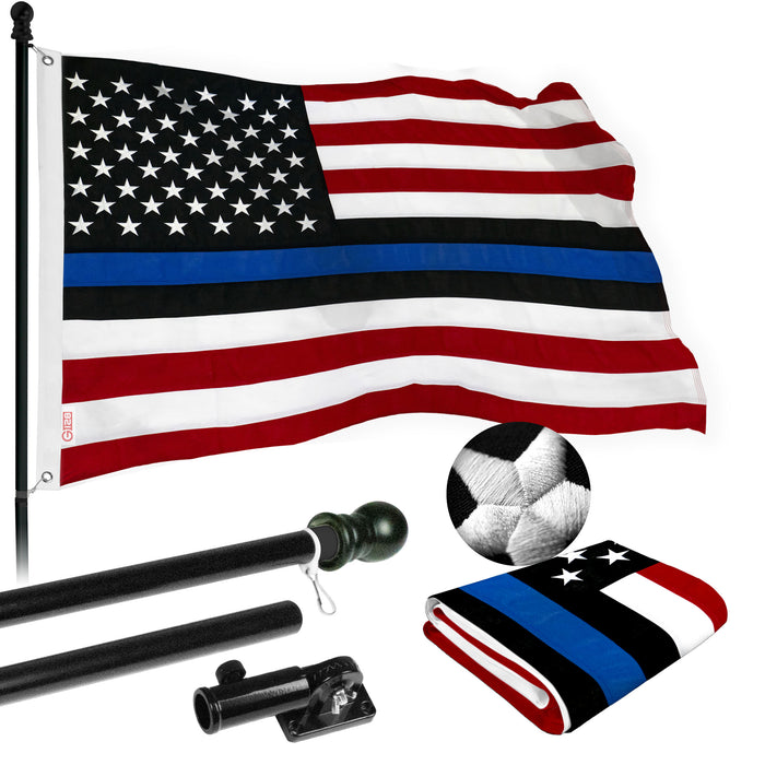 G128 - 6 Feet Tangle Free Spinning Flagpole (Black) Blue Lives Matter Flag Brass Grommets Spun Polyester 3x5 ft (Flag Included) Aluminum Flag Pole