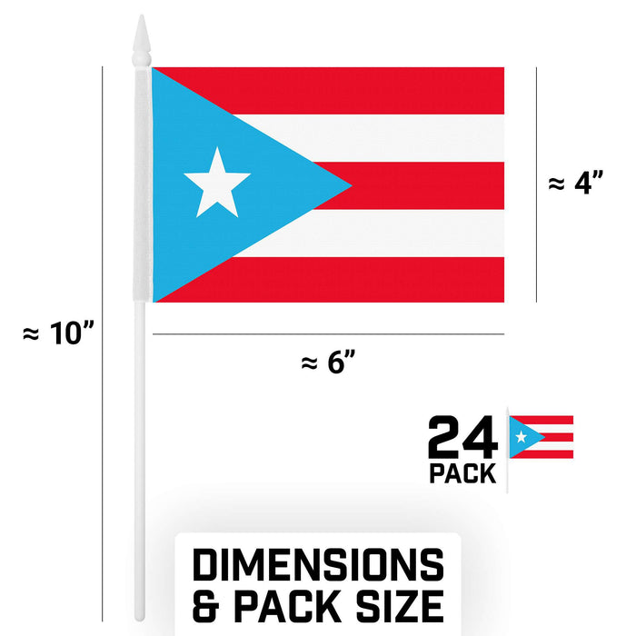 G128 Puerto Rico Light Blue Handheld Stick Flag 4"x6" (24 Pack) | Printed 150D Polyester, Solid Plastic Stick, Spear White Tip