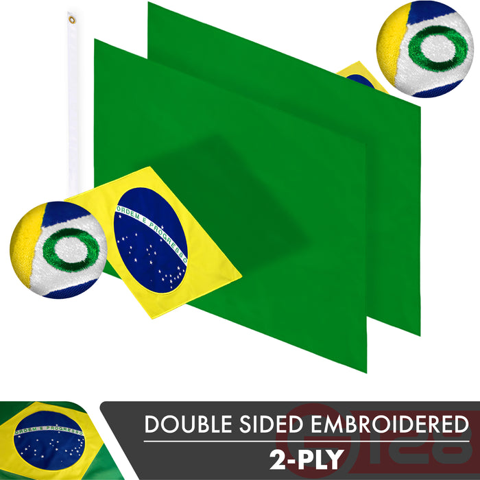 G128 Brazil (Brazilian) Flag | 3x5 feet | Double Sided Embroidered 210D Indoor/Outdoor, Brass Grommets, Heavy Duty Polyester
