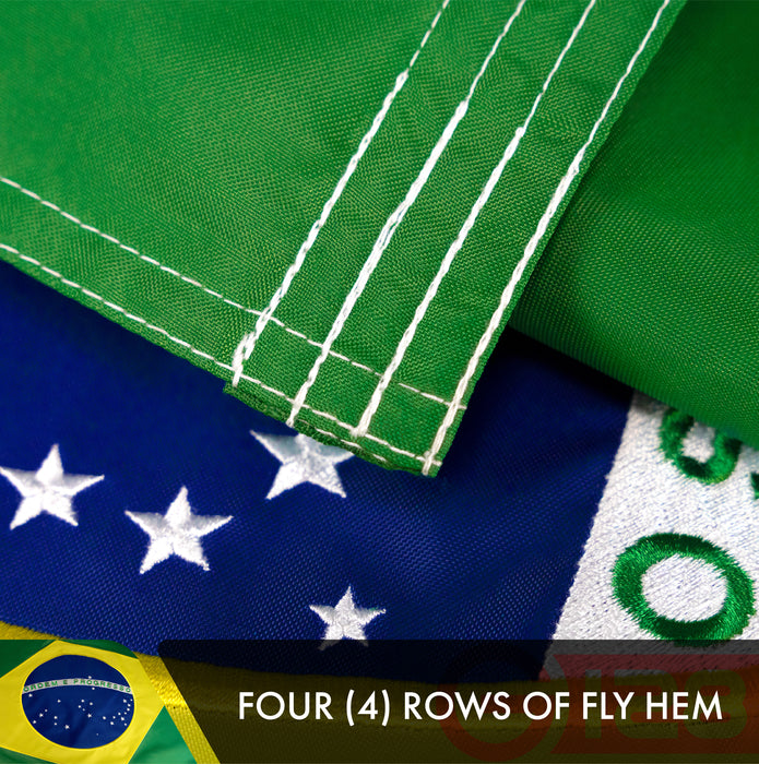 G128 Brazil (Brazilian) Flag | 3x5 feet | Double Sided Embroidered 210D Indoor/Outdoor, Brass Grommets, Heavy Duty Polyester