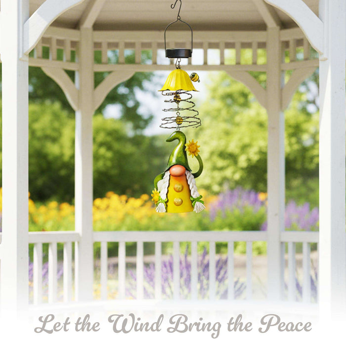 G128 Solar Garden Gnome Hanging Outdoor Decoration | Green Hat Gnome with Sunflowers, LED Lights Color Changing, Colorful Yard Art for Lawn Patio Backyard