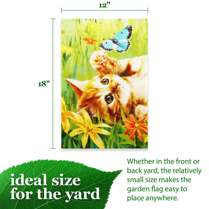 G128 Kitten Butterfly Flowers Garden Flag 12x18 In Double Sided Spring Yard Garden Lawn Decoration