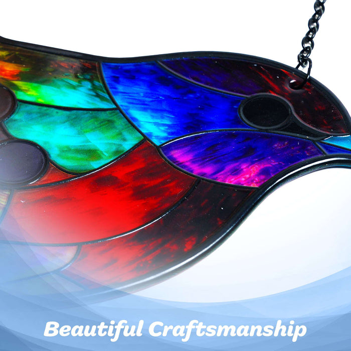 G128 songbird stained glass suncatcher window hanging ornament with metal frame, 10 inch nominal size
