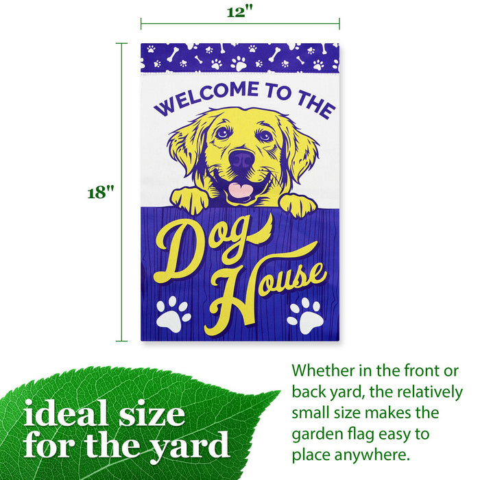 G128 Welcome to the Dog House Yellow Labrador Garden Flag 12x18 In Double Sided Blockout Fabric Yard Garden Lawn Decoration