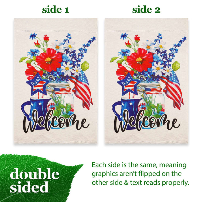 G128 Welcome Patriotic Mason Jar Garden Flag 12x18 In Double Sided Independence Day Yard Garden Lawn Decoration