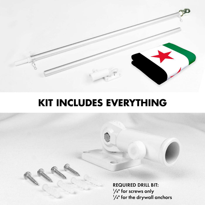 G128 Combo Pack: 6 Ft Tangle Free Aluminum Spinning Flagpole (Silver) & Republic of Syria Flag 3x5 Ft, LiteWeave Pro Series Printed 150D Polyester | Pole with Flag Included