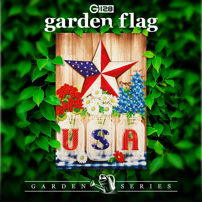 G128 USA Star Flowers Garden Flag 12x18 In Double Sided Independence Day Yard Garden Lawn Decoration