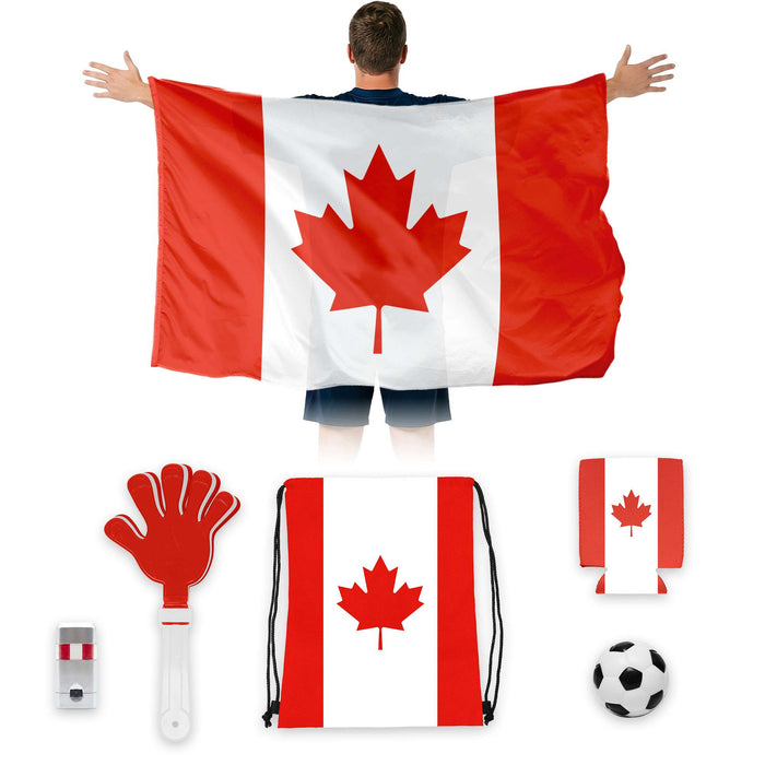 G128 World Soccer Tournament 2026 Cup Soccer Fan Set 6PCS, Canada Fan Merch with Flag and Koozie, Accessories for Sports Parties