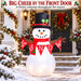 G128 5FT inflatable Christmas snowman with top hat, red scarf and Let It Snow banner lit up in a yard