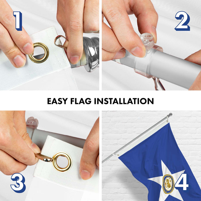 G128 Combo Pack: 6 Ft Twist Free Aluminum Spinning Flagpole (Silver) & Houston Flag | 3x5 Ft | LiteWeave Pro Series Printed 150D Polyester | Pole with Flag Included