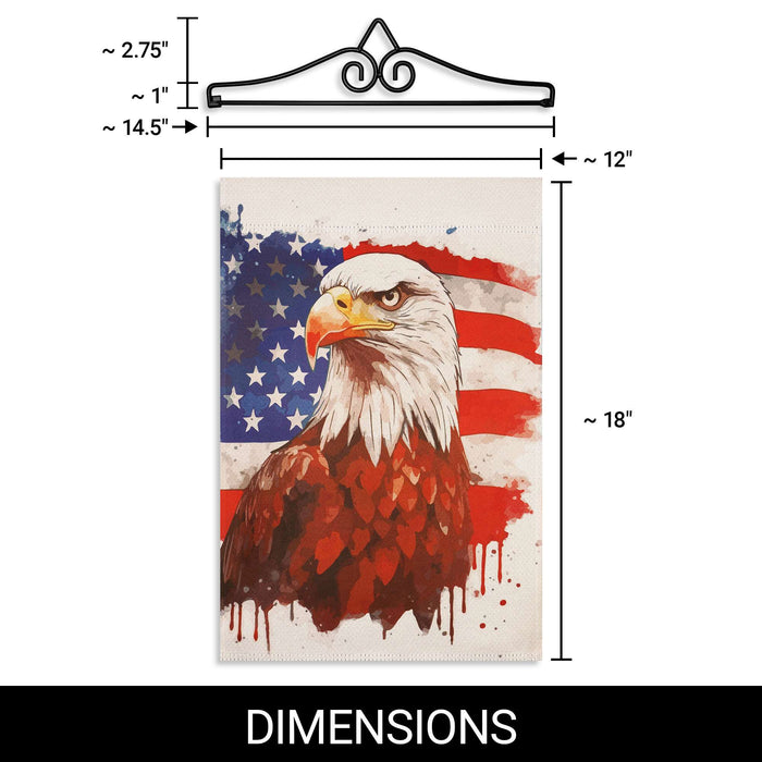 G128 Combo Pack Garden Flag Hanger 14IN & Garden Flag Patriotic Bald Eagle Printed 12x18IN Double Sided Yard Garden Lawn Decoration
