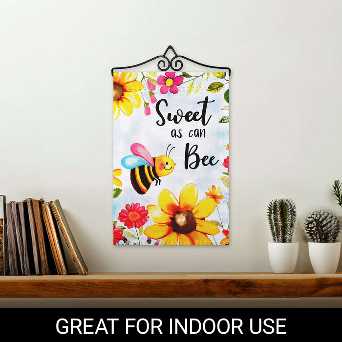 G128 Combo Pack Garden Flag Hanger 14IN & Garden Flag Sweet Bee Flowers Printed 12x18IN Double Sided