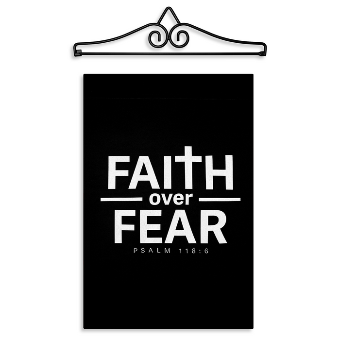 G128 Combo Pack Garden Flag Hanger 14IN & Garden Flag Faith Over Fear Scripture Printed 12x18IN Double Sided Yard Garden Lawn Decoration