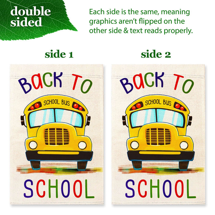 G128 Combo Pack: Garden Flag Stand 36x16IN & Garden Flag Back to School Bus Printed 12x18IN Double Sided