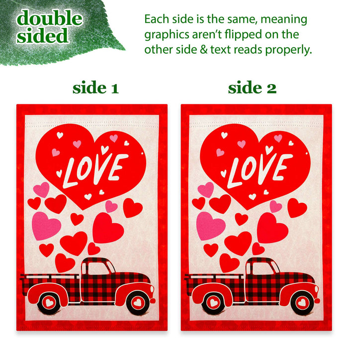 G128 Combo Pack: Garden Flag Stand 36x16IN & Garden Flag Happy Valentine's Day Love Truck Printed 12x18IN Double Sided