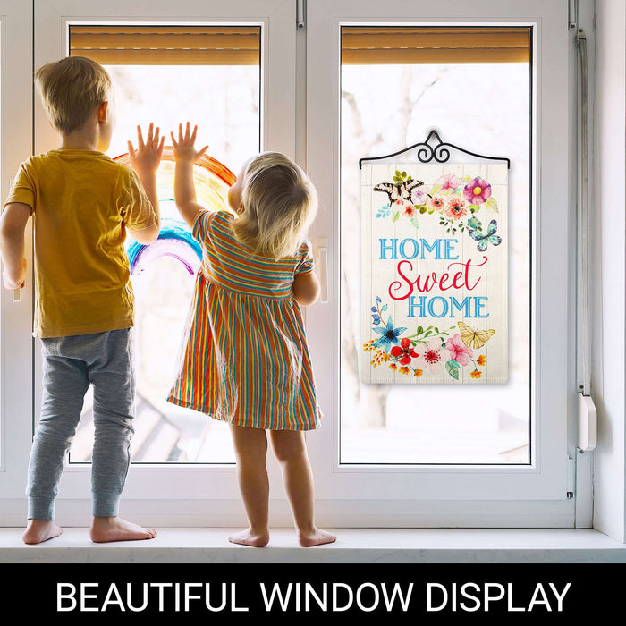 G128 Combo Pack Garden Flag Hanger 14IN & Garden Flag Home Sweet Home Butterflies Printed 12x18IN Double Sided