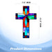 G128 religious cross stained glass suncatcher window hanging ornament with metal frame, 12 inch nominal size
