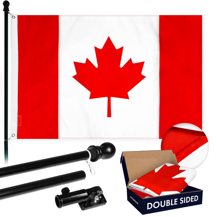 G128 Combo Pack: 5 Ft Tangle Free Spinning Flagpole (Black) & Canada Canadian Flag 2x3 Ft Double Sided Embroidered 210D Polyester