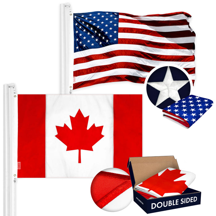 G128 Combo Pack: USA American Flag 3x5 Ft Embroidered Stars & Canada Flag 3x5 Ft Embroidered Double Sided 3ply