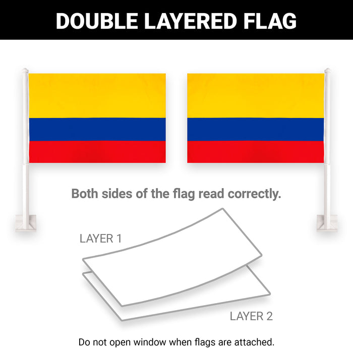 G128 2 Pack: Colombia Colombian Car Flag | 11x17 In | Double LiteWeave Pro Series Double Sided Printed 150D Polyester | Flagpole Included | Perfect for Festival Celebrations, Parades