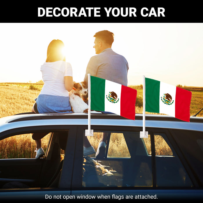 G128 2 Pack: Mexico Mexican Car Flag | 11x17 In | Double LiteWeave Pro Series Double Sided Printed 150D Polyester | Flagpole Included | Perfect for Festival Celebrations, Parades