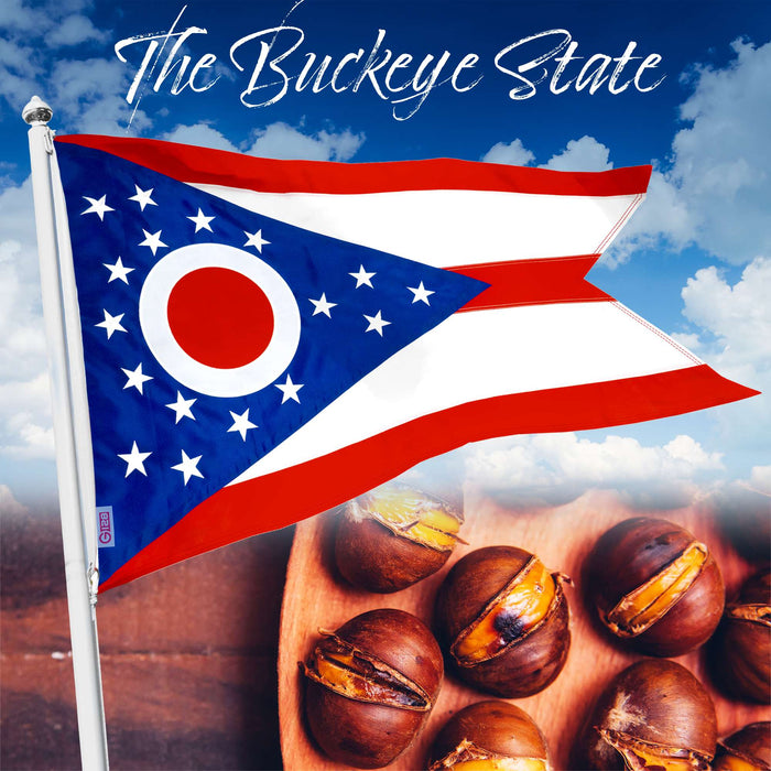 G128 Ohio OH State Flag | 4x6 Ft | StormFlyer Series Embroidered 220GSM Spun Polyester | Embroidered Design, Indoor/Outdoor, Brass Grommets, Heavy Duty, All Weather