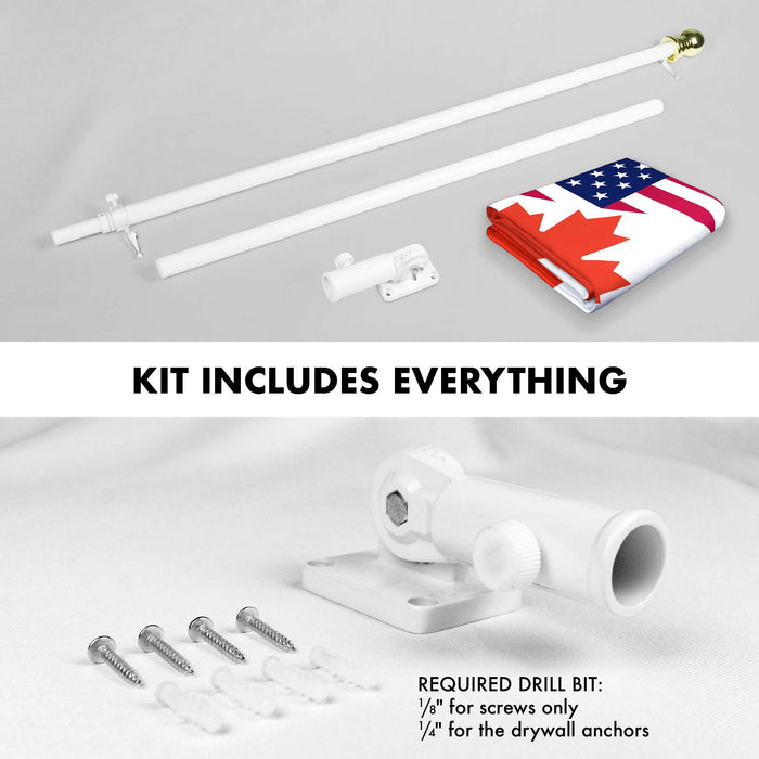 G128 Combo Pack: 6 Ft Tangle Free Aluminum Spinning Flagpole (White) & Canada USA Friendship Flag | 3x5 Ft |LiteWeave Pro Series Printed 150D Polyester | Pole with Flag Included