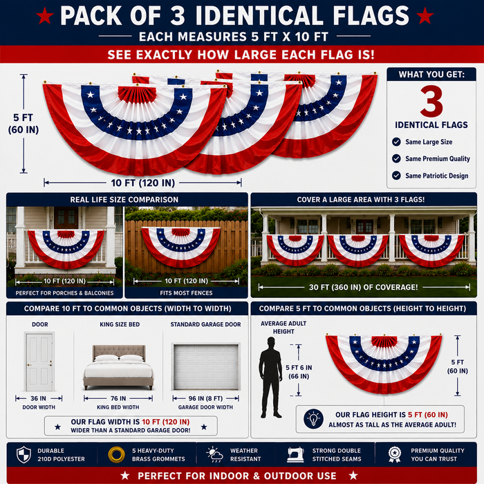 Fan Flag 5x10FT 3-Pack Embroidered Polyester By G128