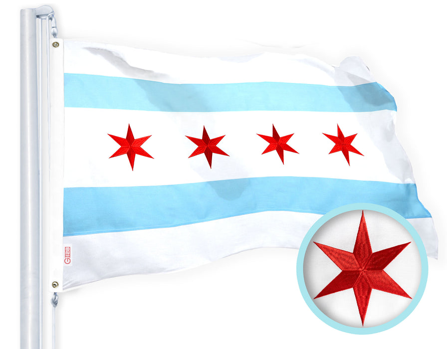 Chicago City Flag 3x5 Ft Embroidered 220GSM Spun Polyester Illinois