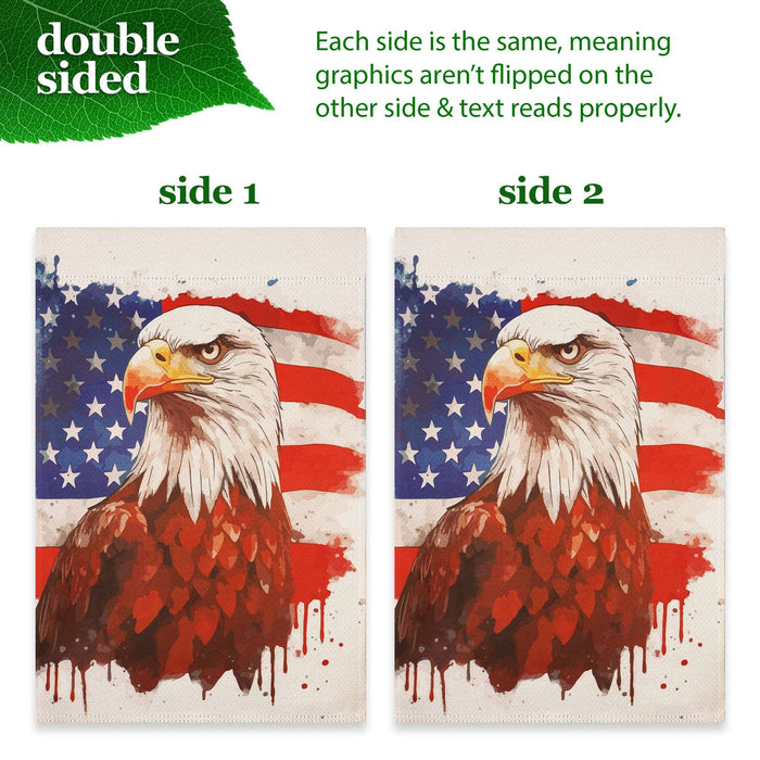 G128 Combo Pack Garden Flag Stand Black 36x16IN & Garden Flag Patriotic Bald Eagle Printed 12x18IN Double Sided Yard Garden Lawn Decoration
