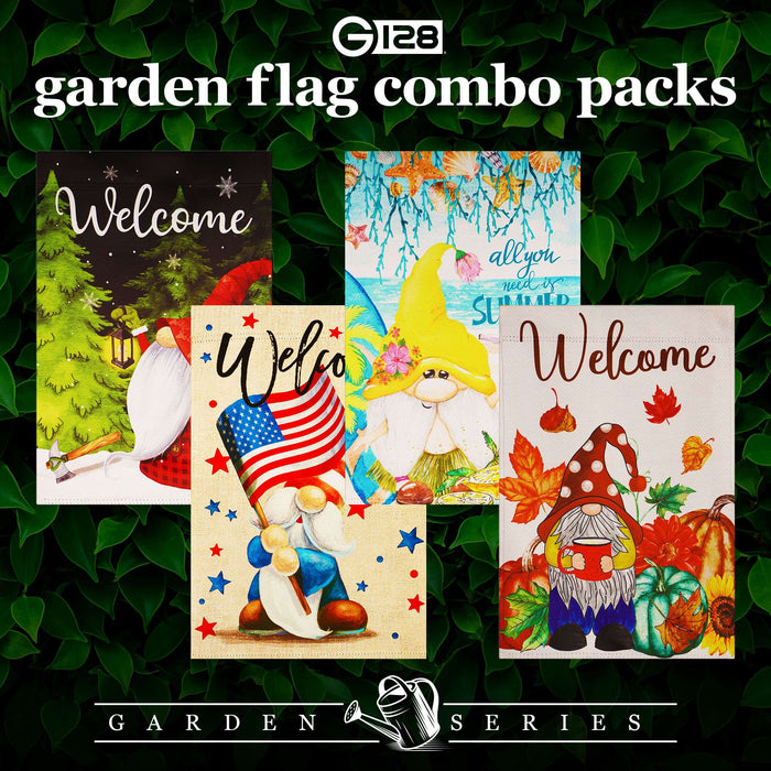G128 set of 4 welcome gnomes for all seasons garden flags, 12x18 inch, photo 3
