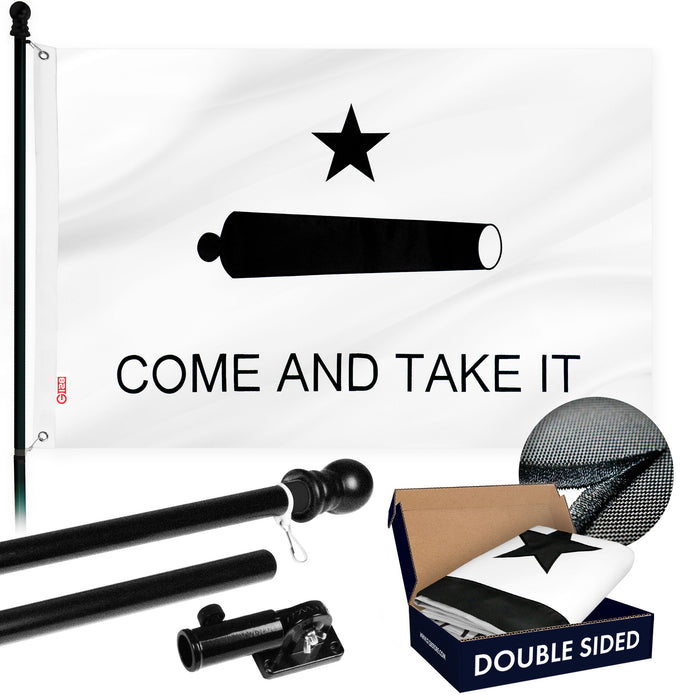 G128 - 6 Feet Tangle Free Spinning Flagpole (Black) Come and Take It (Gonzales Cannon) Double Sided Brass Grommets Embroidered 3x5 ft (Flag Included) Aluminum Flag Pole