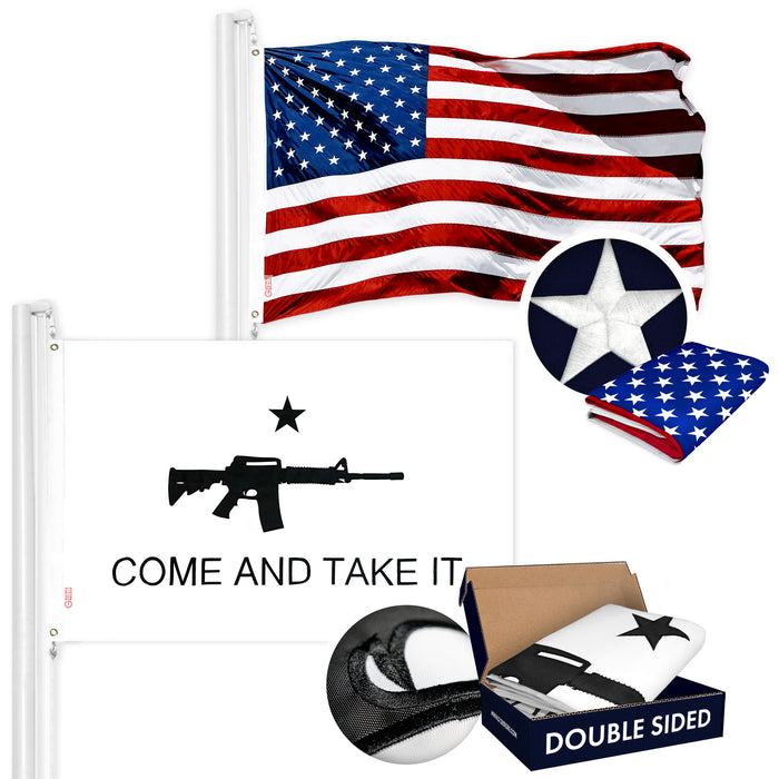 G128 Combo Pack: USA American Flag 3x5 Ft Embroidered Stars & Come and Take It (Rifle Design) Flag 3x5 Ft Embroidered Double Sided 3ply