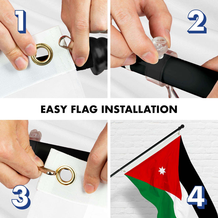 G128 Combo Pack: 6 Ft Twist Free Aluminum Spinning Flagpole (Black) & Jordan Flag | 3x5 Ft | LiteWeave Pro Series Printed 150D Polyester | Pole with Flag Included