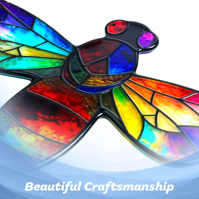 G128 bee stained glass suncatcher window hanging ornament with metal frame, 14 inch nominal size