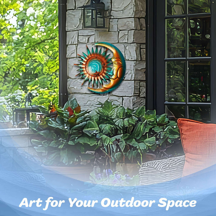 G128 Sun and Moon Metal Wall Art Decor | Sun Moon Metal Wall Sculpture Statues Wall Art Hanging Decoration for Indoor Outdoor, Garden, Home, Farmhouse, Fence Balcony Patio and Bedroom