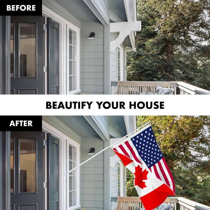G128 Combo Pack: 6 Ft Tangle Free Aluminum Spinning Flagpole (White) & Canada USA Friendship Flag | 3x5 Ft |LiteWeave Pro Series Printed 150D Polyester | Pole with Flag Included