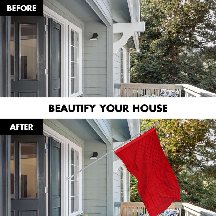 G128 Combo Pack: 6 Ft Twist Free Aluminum Spinning Flagpole (Silver) & American USA All Red Flag | 3x5 Ft | ToughWeave Series Embroidered 300D Polyester | Pole with Flag Included