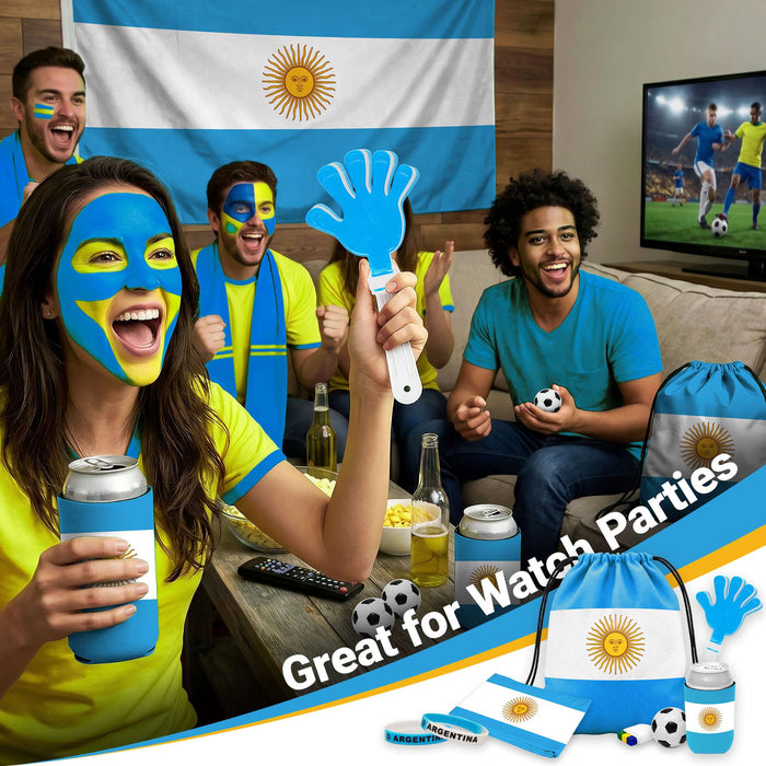 G128 World Soccer Tournament 2026 Cup Soccer Fan Set 6PCS, Argentina Fan Merch with Flag and Koozie, Accessories for Sports Parties