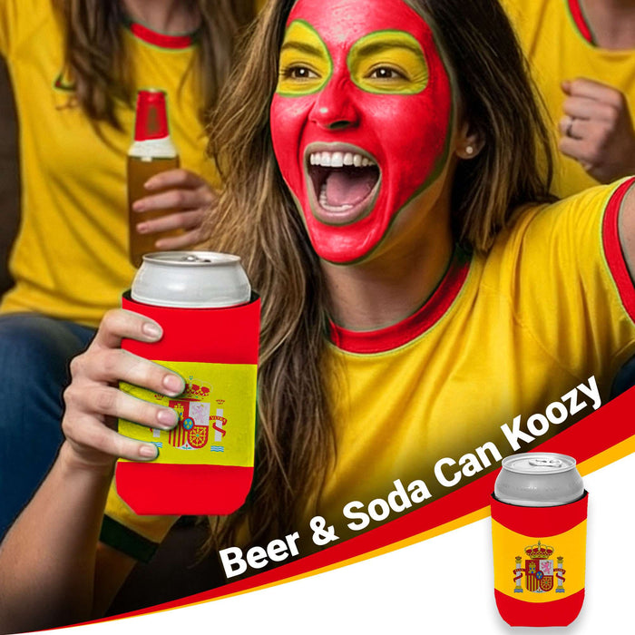 G128 World Soccer Tournament 2026 Cup Soccer Fan Set 6PCS, Spain Fan Merch with Flag and Koozie, Accessories for Sports Parties