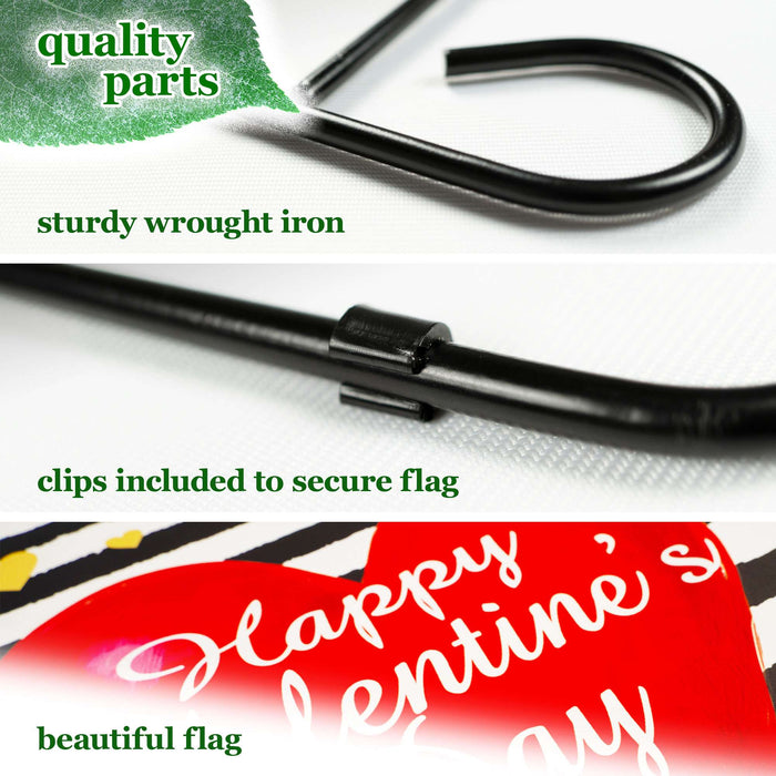 G128 Combo Pack: Garden Flag Stand 36x16IN & Garden Flag Happy Valentine's Day Striped Heart Printed 12x18IN Double Sided