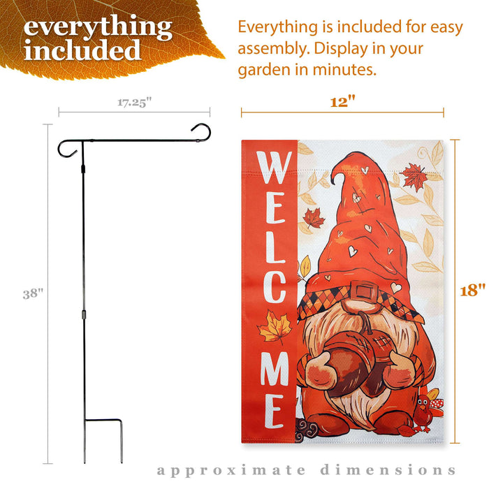 G128 36x16IN Garden Flag Stand & 12x18 Welcome Fall Gnome Flag Kit